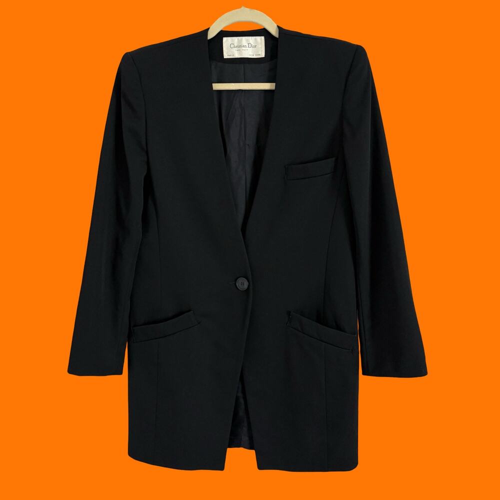 80's 90's vintage longline tailored blazer jacket MEDIUM Christian Dior - Picture 1 of 6
